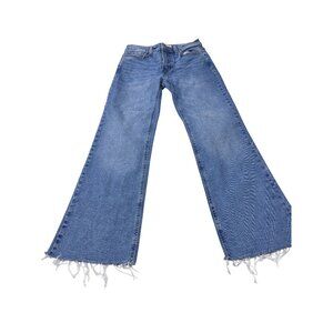 MNG Sienna Womens Wide-Leg Frayed Hem Blue Denim Jeans EUR 36 USA 4